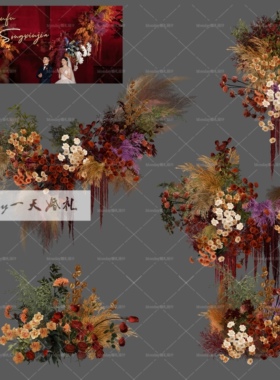 福利A019红咖色小众复古秋色毛绒婚礼花艺素材psd分层文件