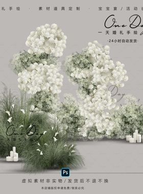 A188小众白绿满天星绿植渐变花艺素材韩式婚礼效果图psd分层文件