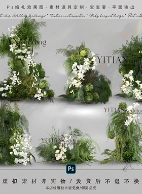 c285韩式白绿婚礼效果图psd素材白绿色野生感花艺素材