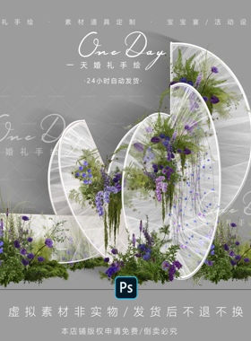 B017小众异形婚礼纱幔布幔婚礼效果图psd文件紫色户外韩式婚礼