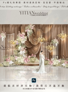 c240韩式香槟色咖色韩式水晶布幔婚礼效果图ps文件野生感小众设计