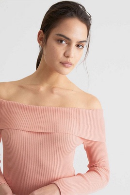 一字肩弹力修身长袖女款