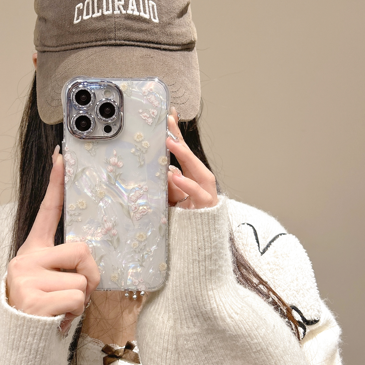 风禹家贝壳纹花朵款适用于iPhone16promax保护套防摔小清新ins风