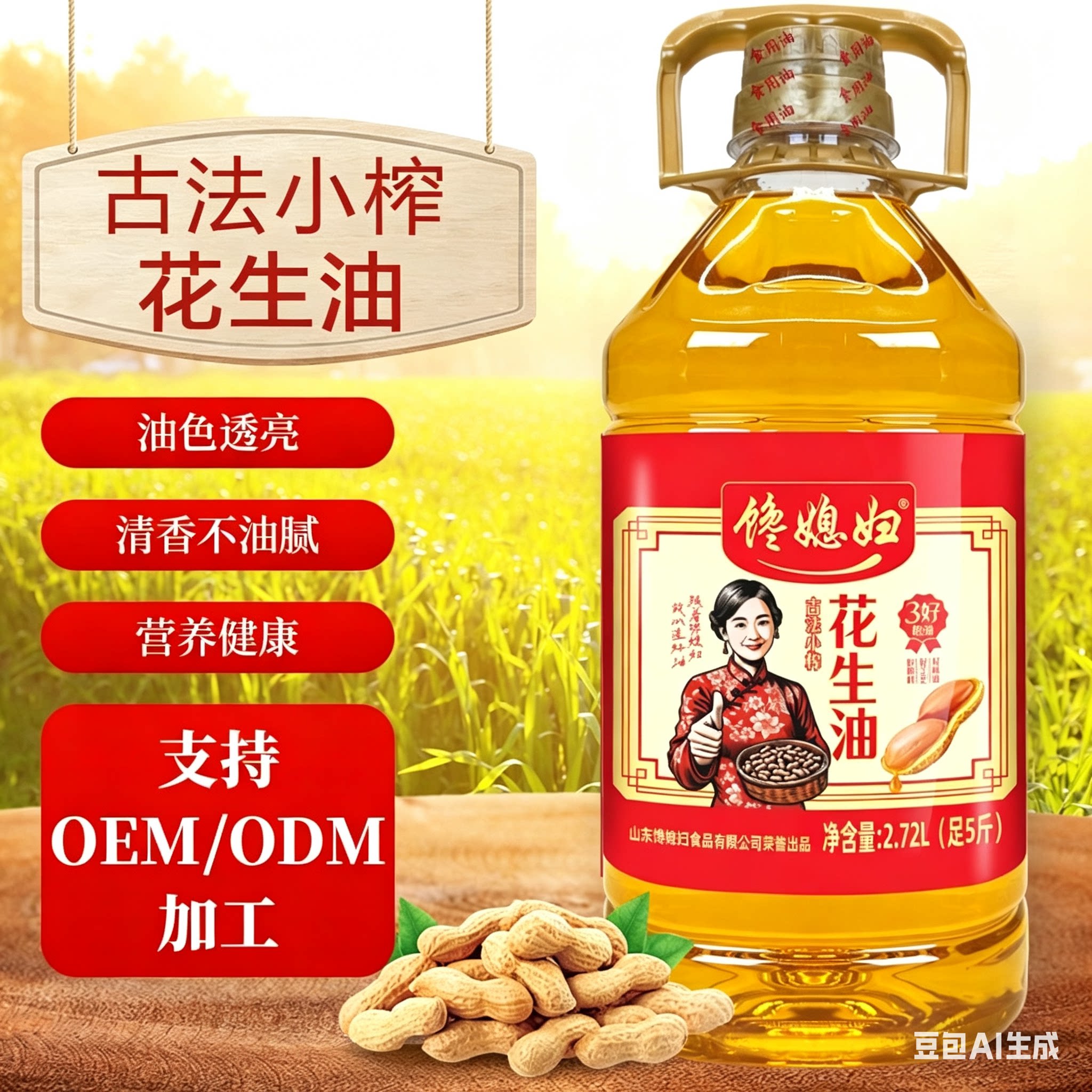 馋媳妇非转基因花生油一级压榨山东家用醇香烹饪地道纯食用植物油