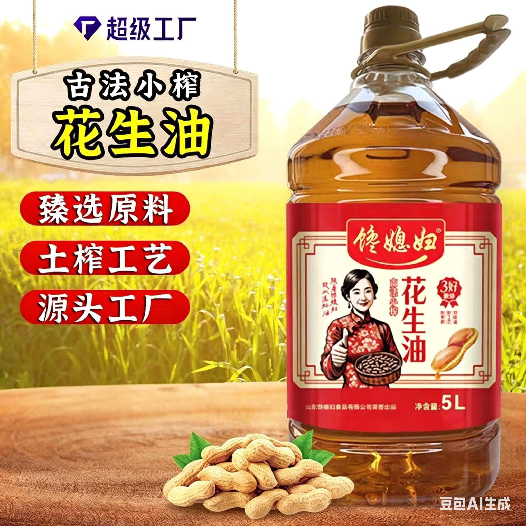 一级 压榨 花生油家用浓香物理压榨5L家庭装整箱食用油正品