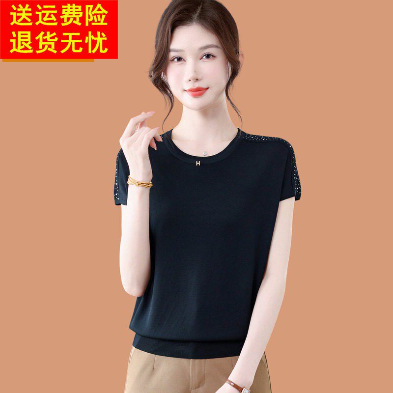 桑蚕丝短袖t恤女士2026薄款冰丝针织衫洋派妈妈夏装中袖真丝上衣