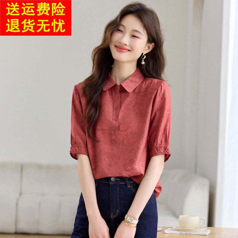 法式气质短袖雪纺衬衫女夏高级感休闲polo领衬衫小个子超好看上衣