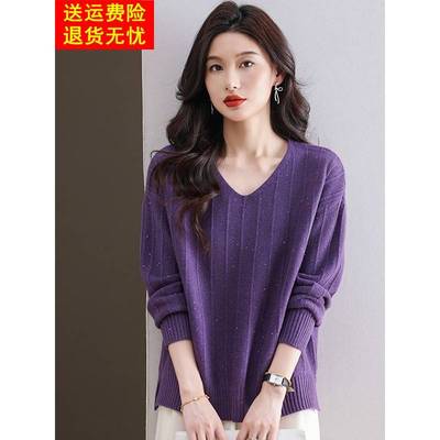 鸡心领毛衣女套头短款针织打底衫宽松大码女装羊毛衫中老年妈妈装