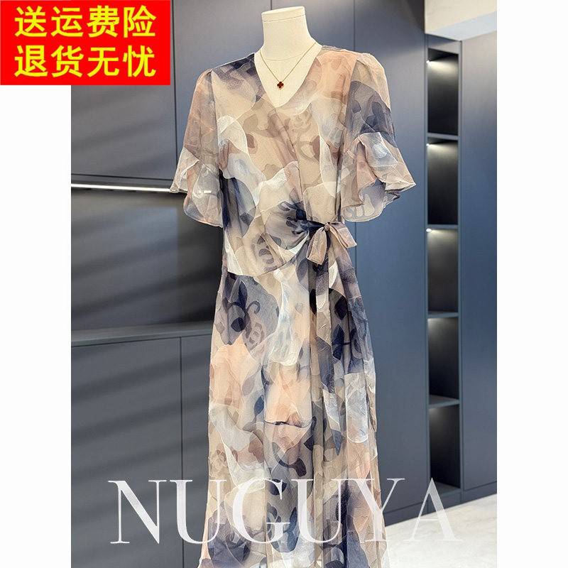 时尚气质妈妈装雪纺洋装女显瘦2025年夏装新款中长版裙子中老年