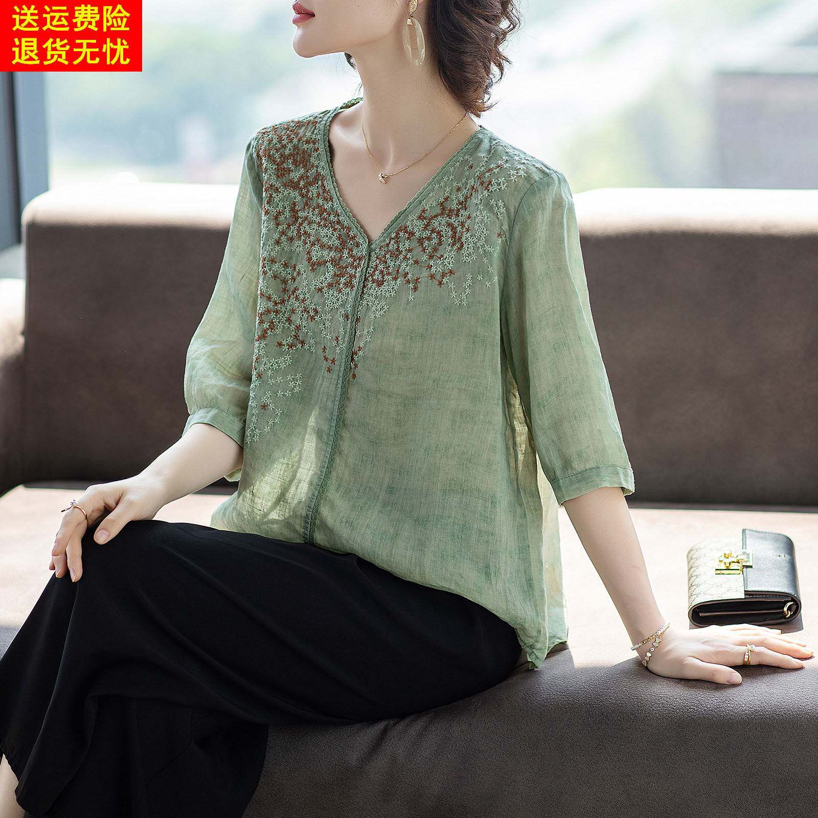 妈妈夏装雪纺洋派40岁50中老年人女休闲短袖T恤小衫套装2026新款