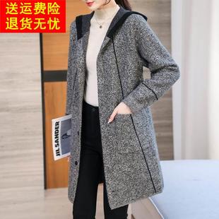 连帽羊绒大衣女中长款2025秋冬新款洋气妈妈大码高端双面毛呢外套