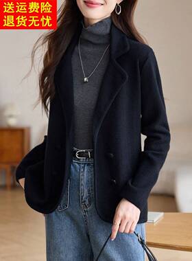 2025新秋季服装职场短薄西装夹克Yujie针织黑色修身时尚上衣为妇