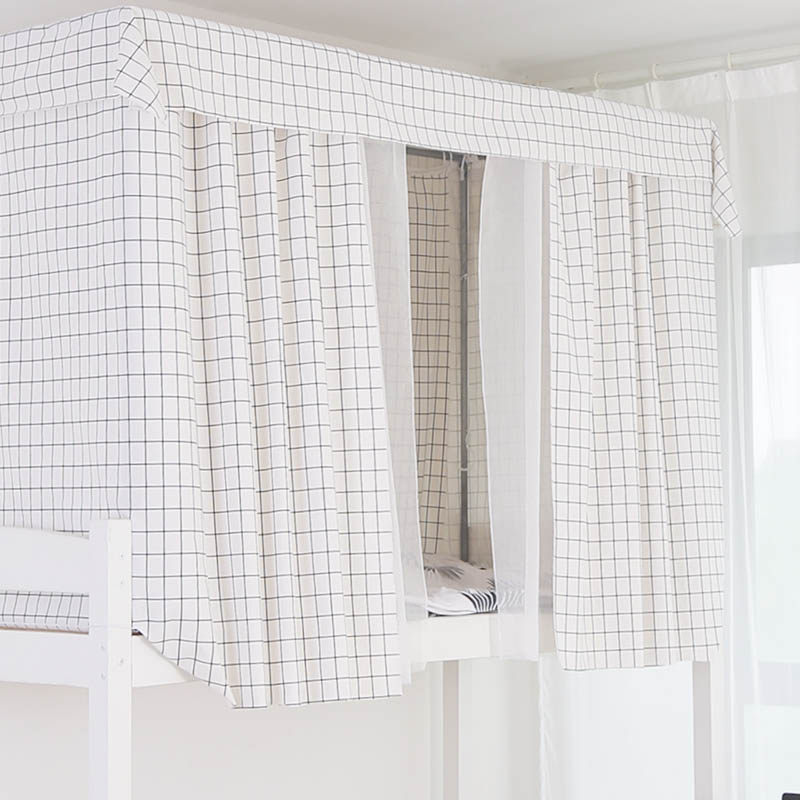 棉麻简约学生宿舍格子床帘寝室上铺下铺床幔遮光蚊帐布棉麻床围帘