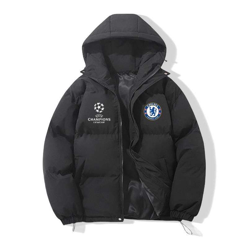 欧冠切尔西足球队服羽绒棉外套加大码休闲棉衣冬季面包服连帽棉袄
