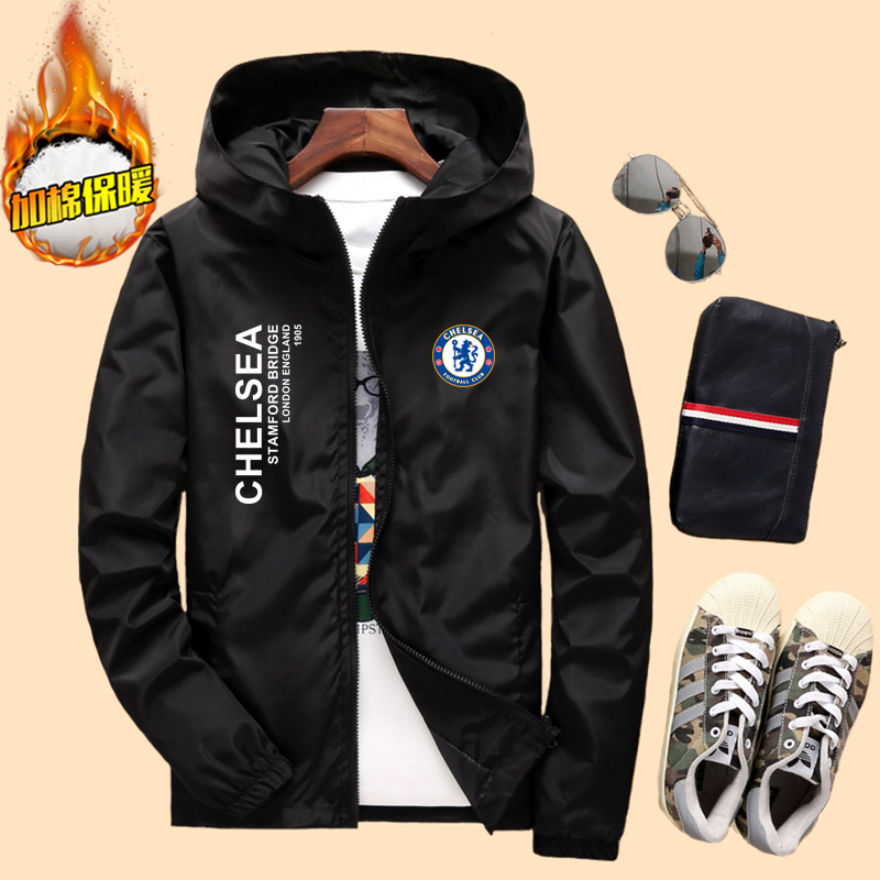 秋冬季欧冠切尔西足球防风夹克男女外套运动休闲加厚棉袄保暖风衣