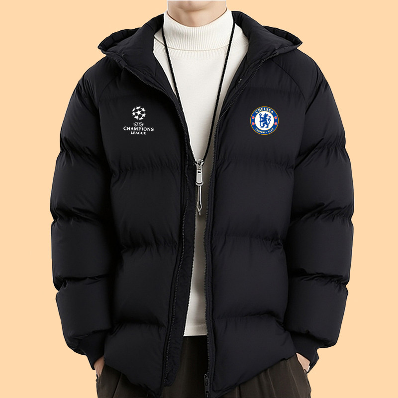 欧冠切尔西羽绒棉服男士2026秋冬季新款加厚保暖休闲短款连帽外套