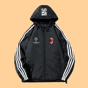 秋冬季AC米兰风衣运动外套防风拉链夹克加肥大码足球服保暖风衣