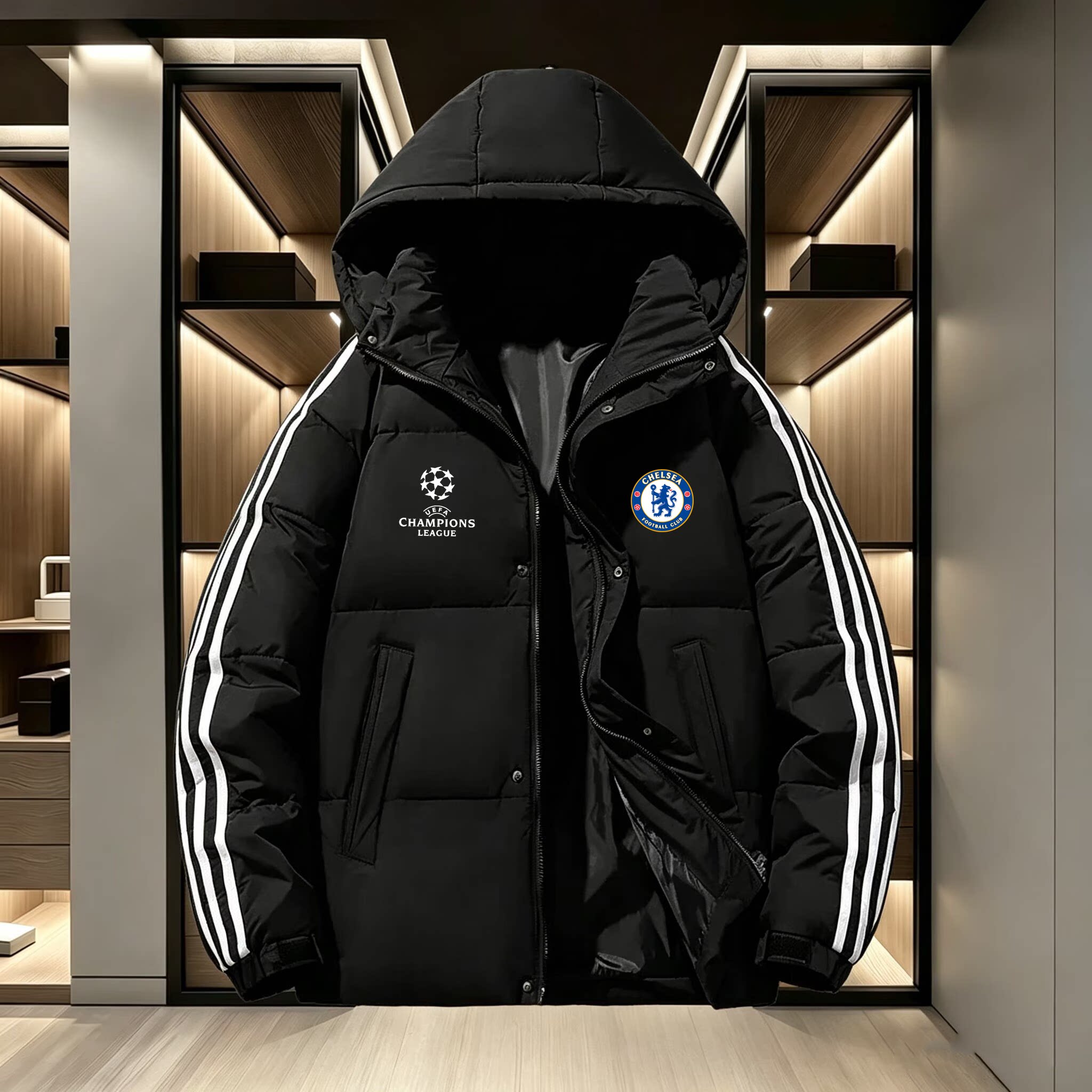 足球欧冠切尔西加厚棉服夹克外套男士2026秋冬季防风保暖连帽风衣