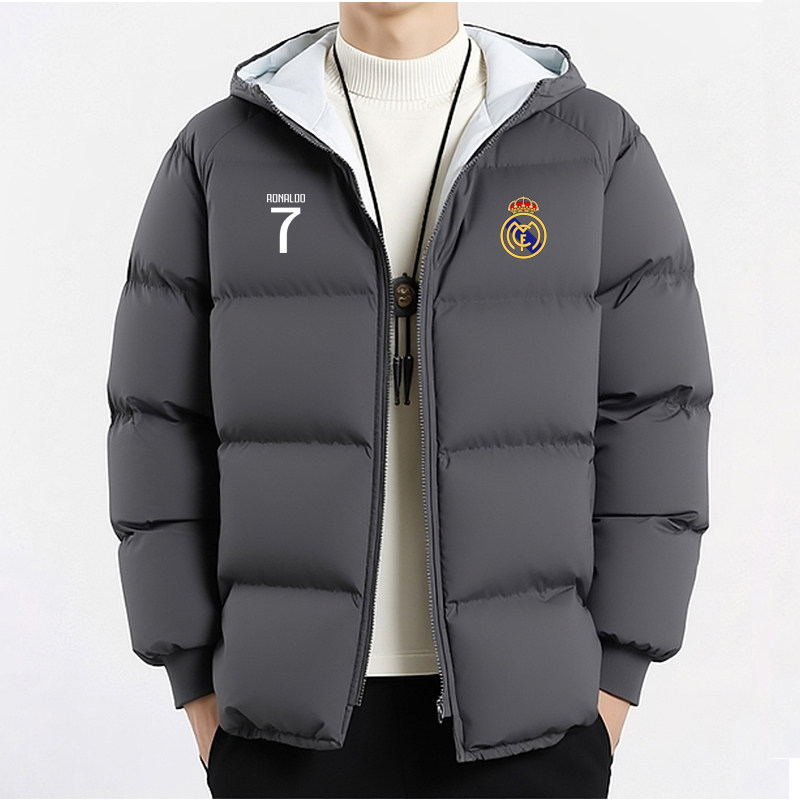 秋冬季欧冠7号皇马羽绒棉服男加厚保暖工装棉袄子面包服防风外套
