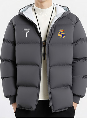 秋冬季欧冠7号皇马羽绒棉服男加厚保暖工装棉袄子面包服防风外套