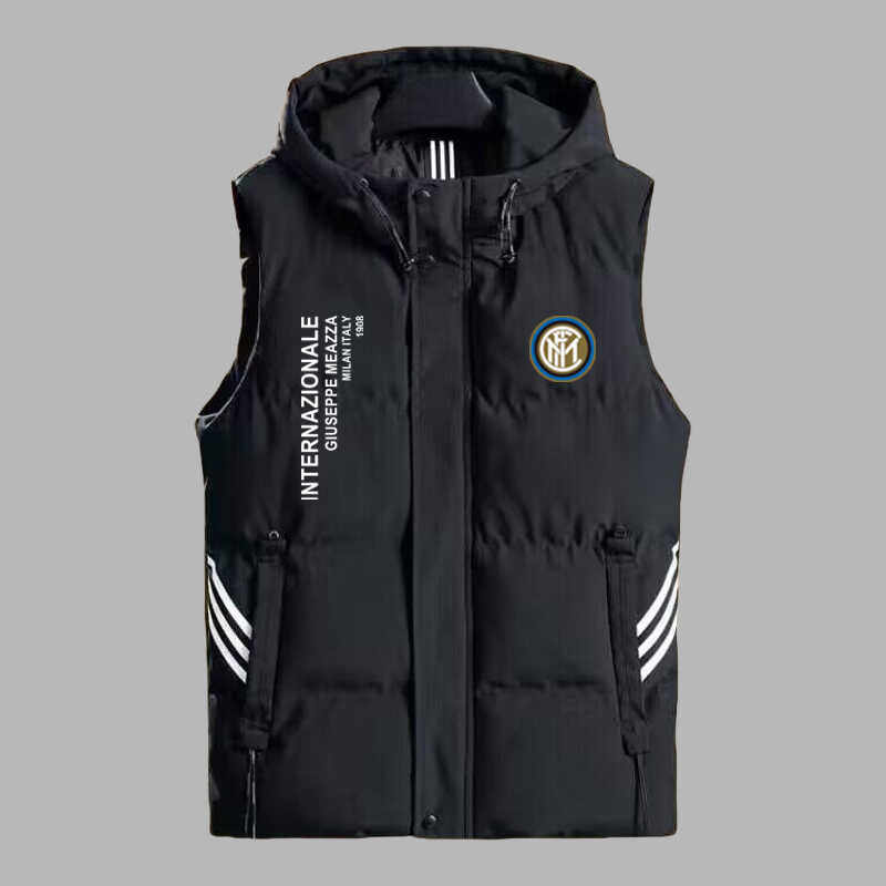 秋冬季欧冠足球国米棉服马甲加大码外套加厚保暖连帽背心坎肩外套