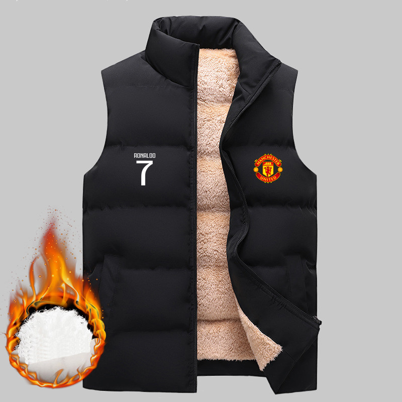 曼联7号足球运动服棉马甲秋冬欧冠加厚保暖立领夹克休闲坎肩外套