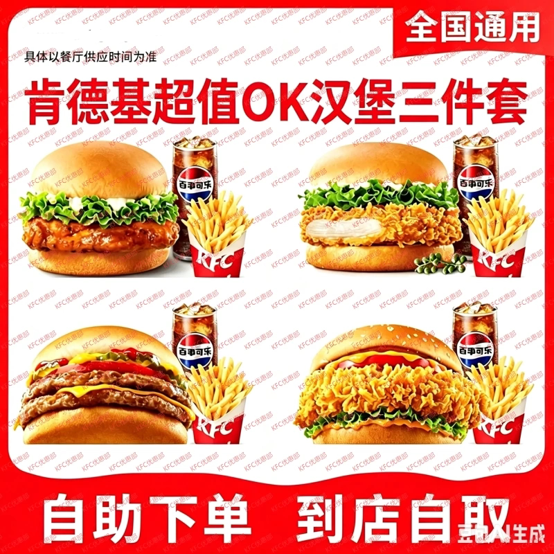 肯德基汉堡KFC超值超满足ok三件套优惠券鸡腿堡鸡肉卷全国代下单