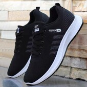 百搭工作男鞋 特价 春夏轻便防滑软底运动鞋 黑色网面透气休闲鞋 男士