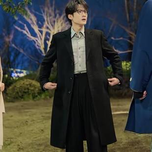 原版滤镜檀健次唐奇同款毛呢大衣秋冬翻领长袖中长款大衣男衣服潮