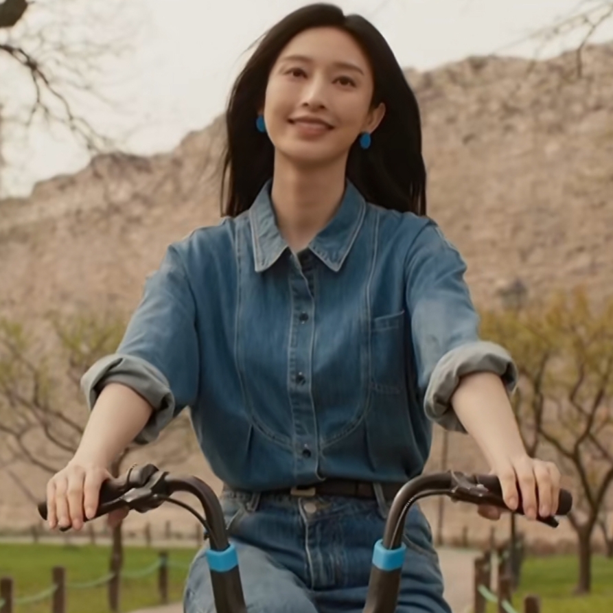 原版心想事成张俪孙心同款牛仔衬衫上衣翻领拼接长袖衬衣女衣服潮