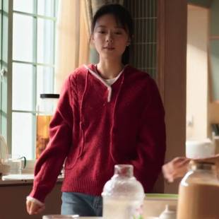 原版 上衣潮 樱桃琥珀赵今麦林其乐同款 毛衣女衣服秋冬连帽针织衫