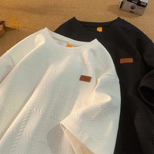 WASSUP BROWN日系华夫格短袖T恤男夏天小众设计感半袖五分袖