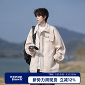 新款 夹克男生2026春季 复古休闲外套 BROWN麂皮绒宽松工装 WASSUP