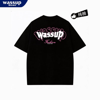 WASSUP BROWN潮流重磅短袖t恤男夏季2026新款印花男生纯棉体恤衫