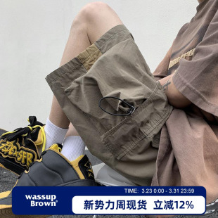 短裤 机能工装 男夏季 薄款 WASSUP 潮牌高街休闲运动中裤 BROWN美式