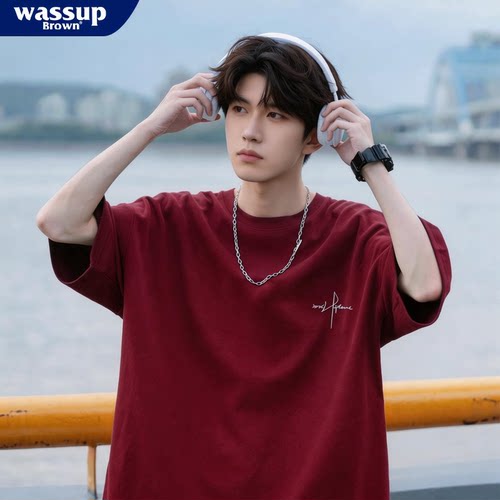 WASSUP BROWN纯棉短袖t恤男夏季2026新款重磅青少年休闲半袖体恤