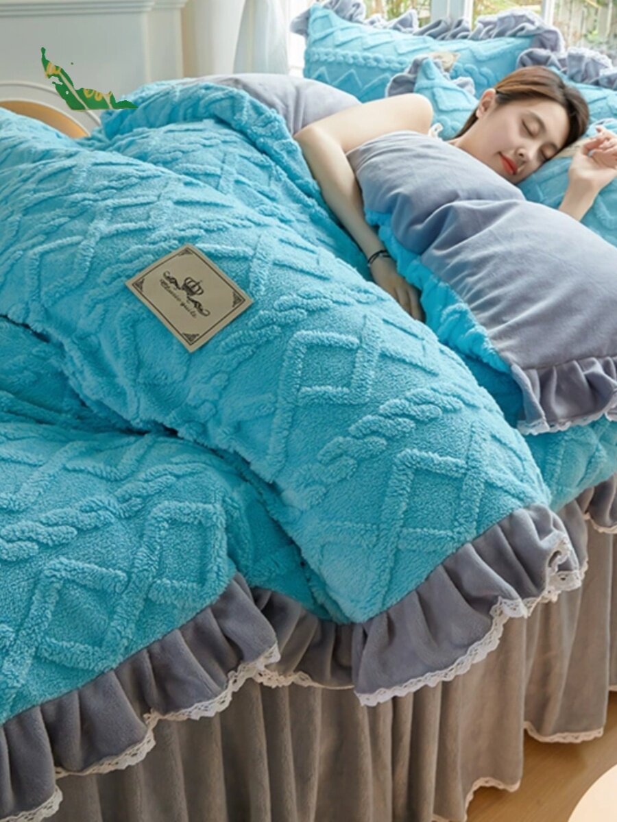 韩式花边牛奶绒加厚冬季三四件套床品套件/四件套/多