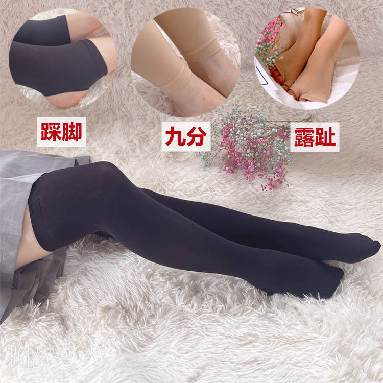 过膝丝袜女春夏薄款露趾小腿袜踩脚九分大腿袜ins潮白色长筒连袜