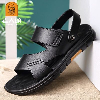 老人头2025夏季真皮沙滩鞋男凉鞋