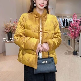 水貂毛中式国风棉衣女冬季新款时尚妈妈装加厚保暖棉袄小香风外套