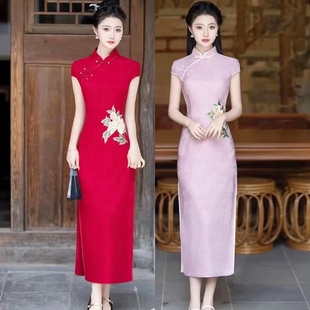 改良旗袍夏季 年輕款 少女氣質(zhì)高端優(yōu)雅長款 復(fù)古連衣裙婚宴禮服 新款