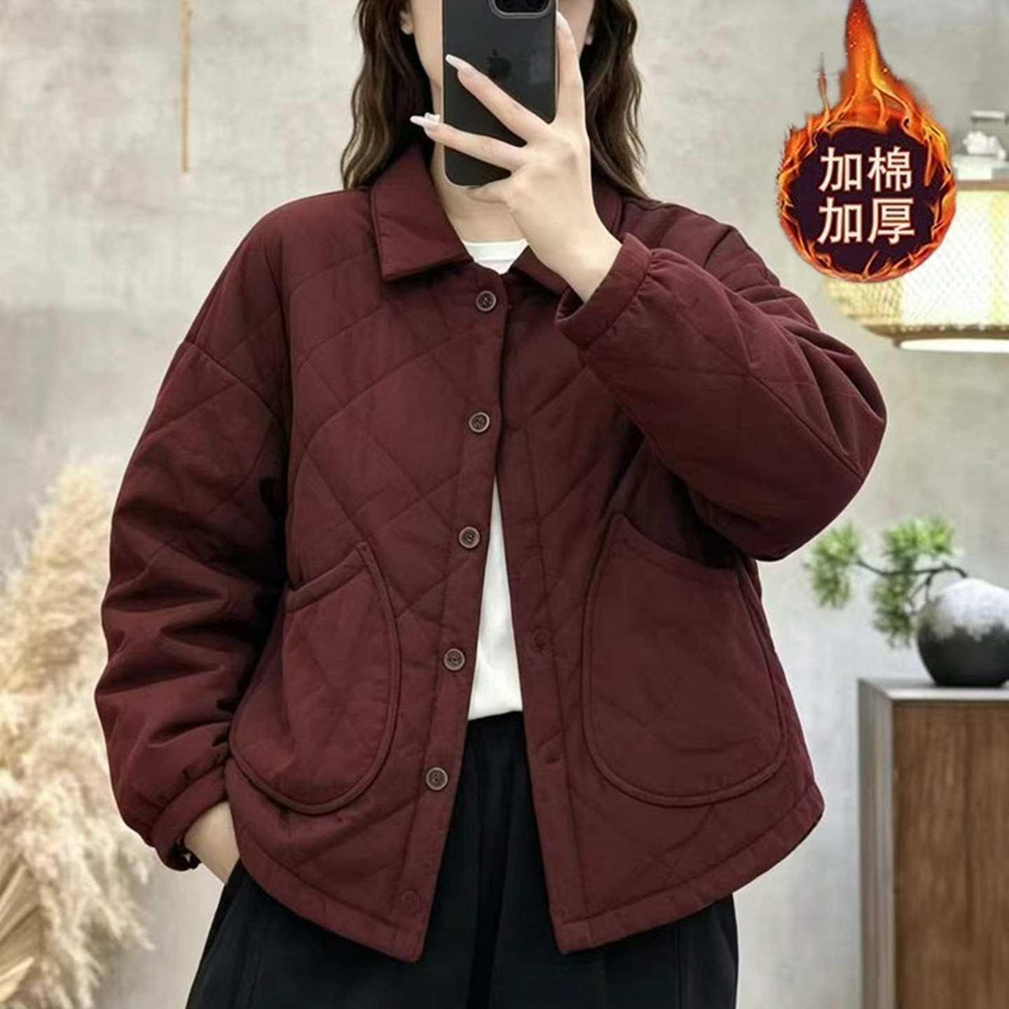 秋冬加厚保暖短款棉服妈妈装棉衣