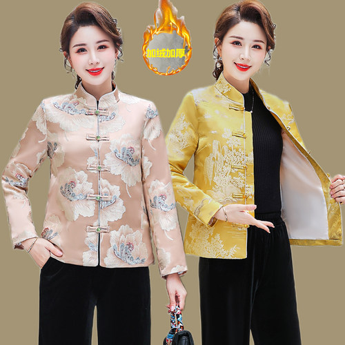 长袖复古唐装夹棉中国风小棉衣女