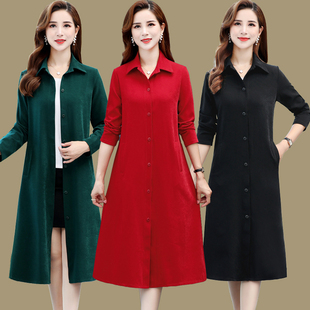 阔太太气质过膝长款 中老年女装 薄外套春秋新款 长袖 上衣 风衣中长款