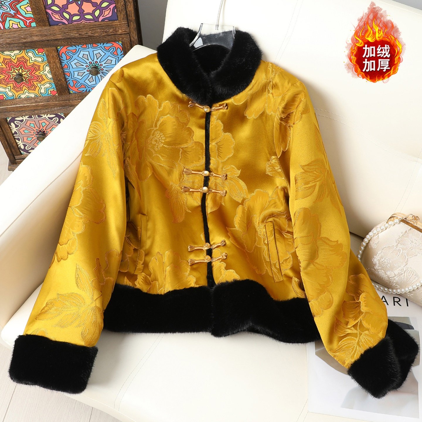 两面穿新中式国风盘扣棉衣外套女毛绒领口加绒加厚高级感时尚棉袄