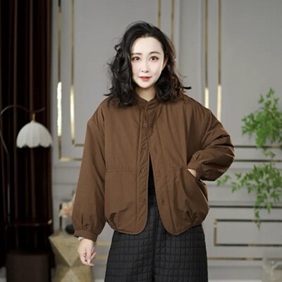日系通勤圆领加厚保暖棉服女冬季