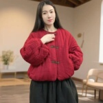中国风宽松加棉加厚棉服女复古盘扣保暖棉袄时尚花色百搭棉衣外套