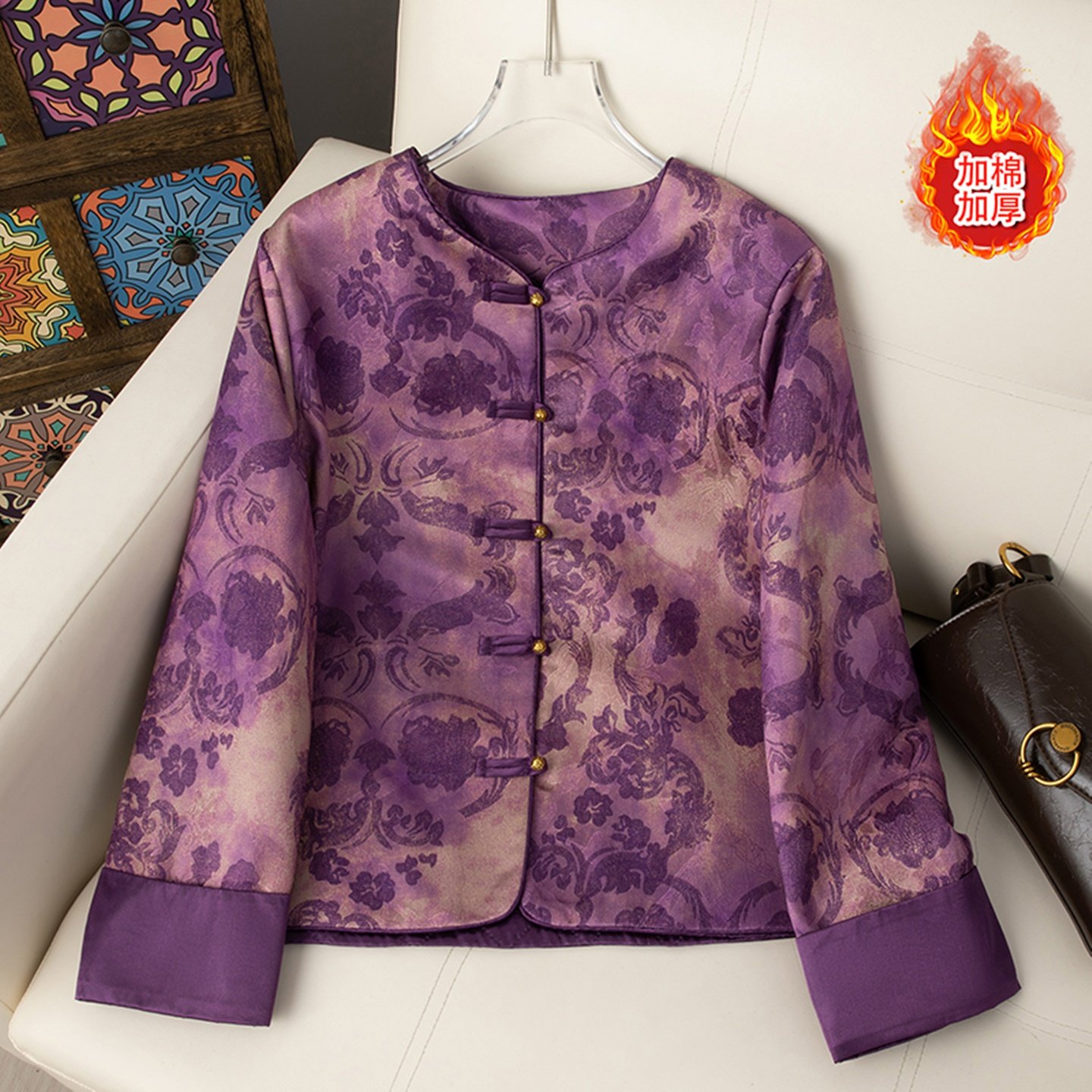 妈妈洋气加棉加厚棉衣外套真丝贵气桑蚕丝新中式国风保暖棉袄上衣