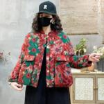 冬季新宽松大码加绒加厚碎花棉衣外套复古文艺休闲百搭大口袋棉袄