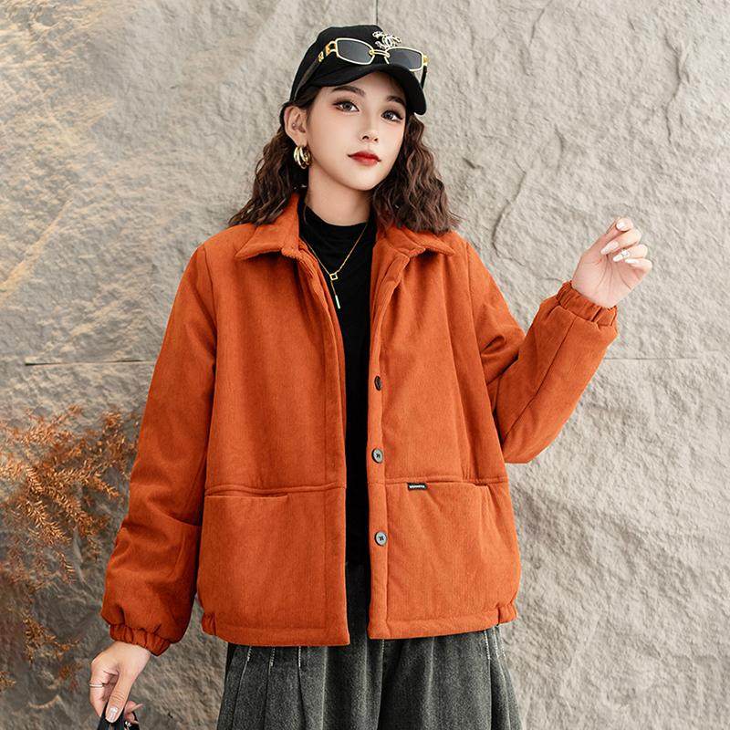 秋冬时尚翻领加厚保暖棉衣外套韩版日系复古小个子洋气棉服女百搭